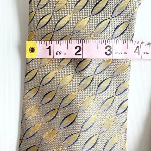 Vitorofolo Silk Tie Gold and Blue Geometric Print - Picture 8 of 9